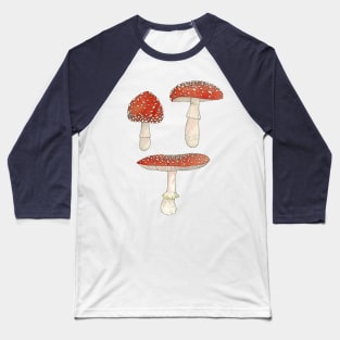 Amanita Mushrooms Watercolor Illustration Baseball T-Shirt